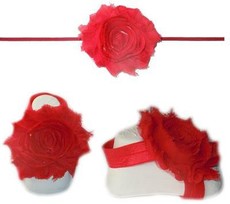 Baby Headbands Girl's Fine Flower Thin Headband with matching Footies (Baby Bare Foot Sandals) - Red (0 - 2 Years)