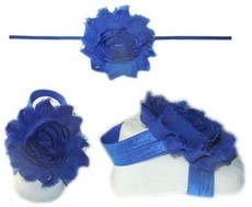 Baby Headbands Girl's Fine Flower Thin Headband with matching Footies (Baby Bare Foot Sandals) - Royal Blue (0 - 2 Years)