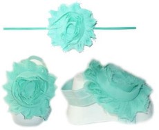 Baby Headbands Girl's Fine Flower Thin Headband with matching Footies (Baby Bare Foot Sandals) - Seagreen (0 - 2 Years)