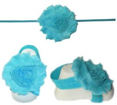 Baby Headbands Girl's Fine Flower Thin Headband with matching Footies (Baby Bare Foot Sandals) - Turqoise (0 - 2 Years)