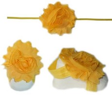 Baby Headbands Girl's Fine Flower Thin Headband with matching Footies (Baby Bare Foot Sandals) - Yellow (0 - 2 Years)