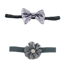 Croshka Designs Set of Two Bow & Flower Headbands in Grey