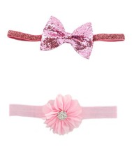 Croshka Designs Set of Two Bow & Flower Headbands in Pink