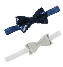 Croshka Designs Set of Two Bow Headbands in Blue & Silver Colour