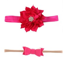 Croshka Designs Set of Two Flower & Bow Headbands in Hot Pink