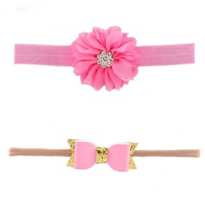 Croshka Designs Set of Two Flower & Bow Headbands in Pink Colour