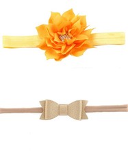 Croshka Designs Set of Two Flower & Bow Headbands in Yellow & Gold