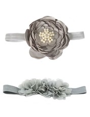 Croshka Designs Set of Two Flower Headbands in Grey