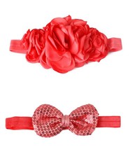 Croshka Designs Set of Two Flowers & Bow Headbands in Coral