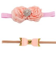 Croshka Designs Set of Two Flowers & Bow Headbands in Light Pink