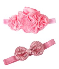 Croshka Designs Set of Two Flowers & Bow Headbands in Light Pink