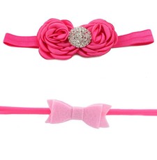 Croshka Designs Set of Two Flowers & Bow Headbands in Pink