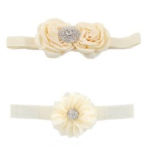 Croshka Designs Set of Two Flowers Headbands in Ivory