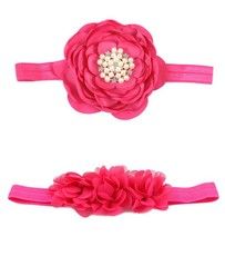 Croshka Designs Set of Two Headbands with Flowers in Hot Pink