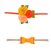 Croshka Designs Set of Two Roses & Bow Headbands in Orange & Mustard