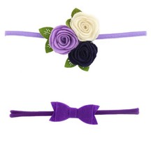 Croshka Designs Set of Two Roses & Bow Headbands in Purple