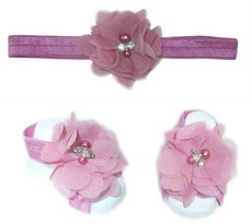 Diamante Headband with Barefoot sandal - Dusty Pink