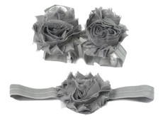 Shabby Chic Flower Barefoot Sandals & Headband Set in Grey