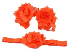 Shabby Chic Flower Barefoot Sandals & Headband Set in Orange