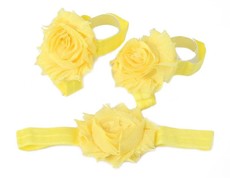 Shabby Chic Flower Barefoot Sandals & Headband Set in Yellow