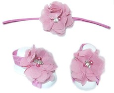 Thin Diamante Headband with Barefoot sandal - Dusty Pink