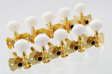 Allparts 10 String Pedal Steel Machine Heads Set with Pearloid Oval Buttons (Gold)