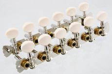 Allparts 12 Sting Acoustic Gutiar Machine Heads Set with Round Buttons for Slotted Headstocks (Nickel and White)