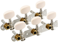 Allparts Acoustic Guitar Machine Heads Set with White Buttons for Slotted Headstocks (Nickel and White)