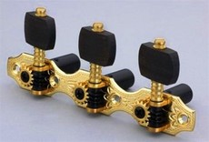 Allparts Classical Guitar Machine Heads with Ebony Buttons (Gold)