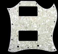 Allparts Electric Guitar 11-Hole 3-Ply Full Face Pickgaurd for Gibson SG Style Guitars (White Pearloid)