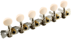 Allparts Electric Guitar 6 In-Line Strip Open Gear Machine Heads Set with Plastic Oval Buttons (Nickel)