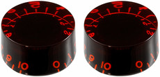 Allparts Guitar Split Shaft Speed Knob Set with Red Tint and 0-10 Indicators (Black and Red)