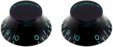 Allparts Guitar Split Shaft Vintage Bell Control Knob Set with Green Tint and 0-10 Indicators (Black and Green)