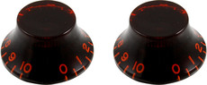 Allparts Guitar Split Shaft Vintage Bell Control Knob Set with Red Tint and 0-10 Indicators (Black and Red)