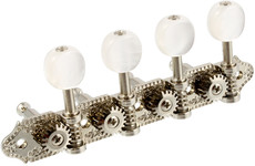 Grover Mandolin A Style Machine Heads Set with Round Pearloid Buttons (Nickel and White Pearloid)