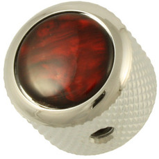 Q-Parts Guitar 14.6mm Tall Acrylic Red Pearl Mini Dome Control Knob with Set Screw (Chrome)