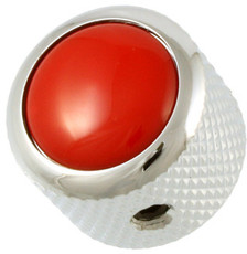 Q-Parts Guitar 14.6mm Tall Red Acrylic Dome Control Knob with Set Screw (Chrome)