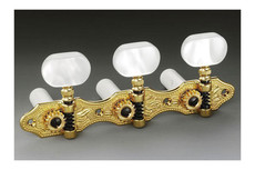 Schaller Classical Guitar Machine Heads Set with Pearloid Buttons (Gold and White)