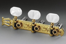 Schaller Classical Lyra Classical Guitar Machine Heads Set with White Pearloid Buttons (Gold)