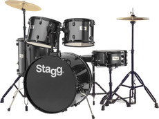 Stagg TIM112B BK 5pc Rock Size Drum Kit Including Hardware and Cymbals (Black)