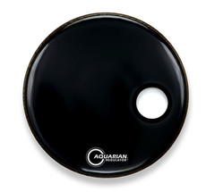 Aquarian Regulator Series 24 Inch Regulator 4 3/4 Inch Offset Hole Gloss Black Bass Drum Resonator Drum Head