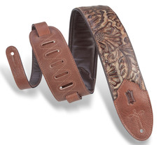 Levys M4WP-002 Western 3 Inch Sundance Line Palm Pecan Embossed Leather Guitar Strap (Brown)