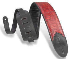 Levys M4WP-003 Western 3 Inch Sundance Line Geranium Merlot Embossed Leather Guitar Strap (Black and Red)