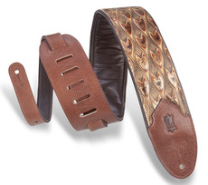 Levys M4WP-005 Western 3 Inch Sundance Line Arrownhead Bronze Embossed Leather Guitar Strap (Brown and Gold)