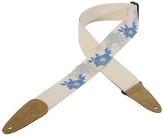 Levys MC8U-001 2 Inch Decorative Print Cotton Guitar Strap (White and Blue Rose)