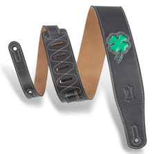 Levys MGS26L-002 Deluxe 2.5 Inch Lucky Line Clover Leather Guitar Strap (Black and Green)