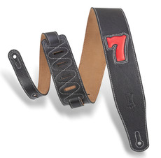 Levys MGS26L-003 Deluxe 2.5 Inch Lucky Line Seven Leather Guitar Strap (Black and Red)