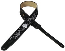 Levys MSS3-2E-002 2 Inch Embroidery Design Hand-Brushed Suede Guitar Strap (Black)