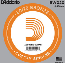 D'Addario BW020 .020 80/20 Bronze Wound Single String