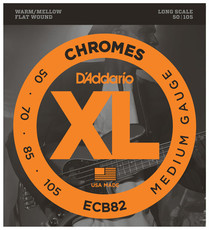 D'Addario ECB82 XL Chromes 50-105 Medium Long Scale Stainless Steel Flat Wound Bass Guitar Strings